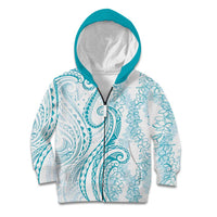 Polynesia Plumeria Lei Kid Hoodie White Turquoise Curves Motif