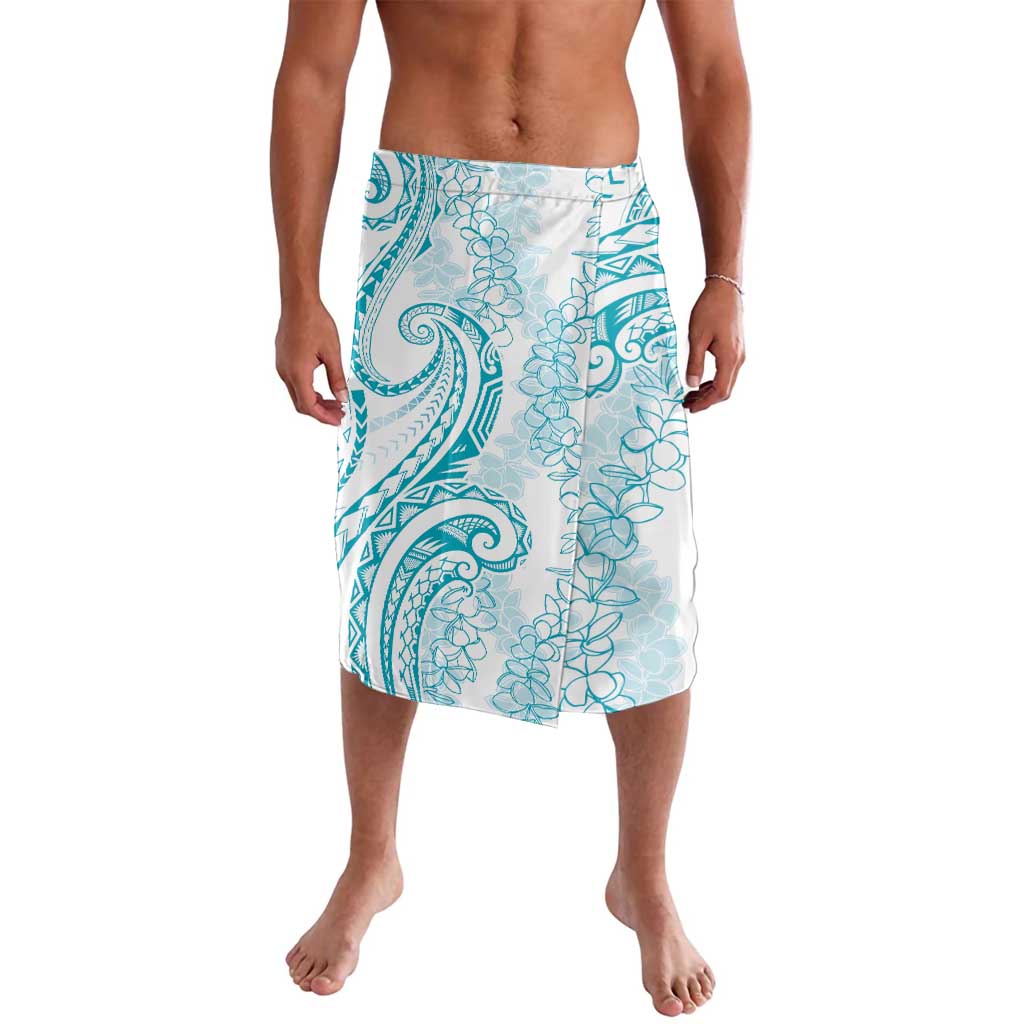 Polynesia Plumeria Lei Lavalava White Turquoise Curves Motif