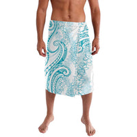 Polynesia Plumeria Lei Lavalava White Turquoise Curves Motif