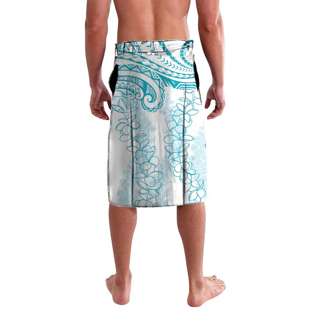 Polynesia Plumeria Lei Lavalava White Turquoise Curves Motif