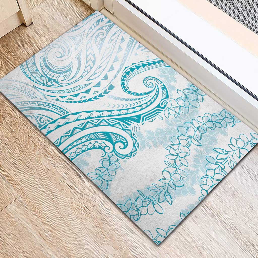 Polynesia Plumeria Lei Rubber Doormat White Turquoise Curves Motif LT7 - Polynesian Pride