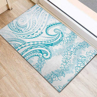 Polynesia Plumeria Lei Rubber Doormat White Turquoise Curves Motif LT7 - Polynesian Pride