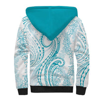 Polynesia Plumeria Lei Sherpa Hoodie White Turquoise Curves Motif LT7 - Polynesian Pride