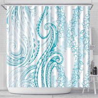 Polynesia Plumeria Lei Shower Curtain White Turquoise Curves Motif