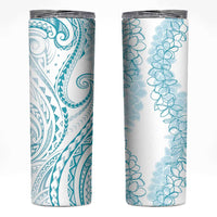 Polynesia Plumeria Lei Skinny Tumbler White Turquoise Curves Motif