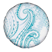 Polynesia Plumeria Lei Spare Tire Cover White Turquoise Curves Motif