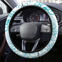 Polynesia Plumeria Lei Steering Wheel Cover White Turquoise Curves Motif LT7 - Polynesian Pride