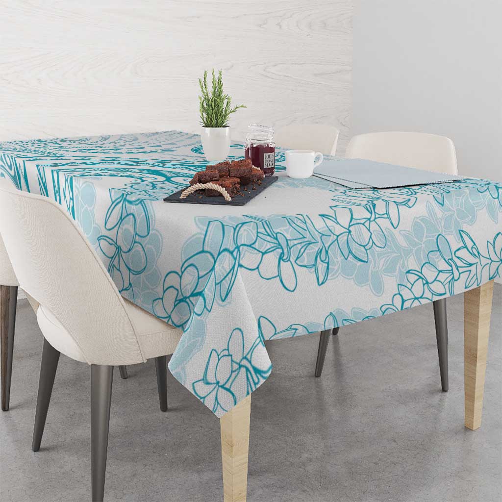 Polynesia Plumeria Lei Tablecloth White Turquoise Curves Motif LT7 - Polynesian Pride