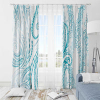 Polynesia Plumeria Lei Window Curtain White Turquoise Curves Motif