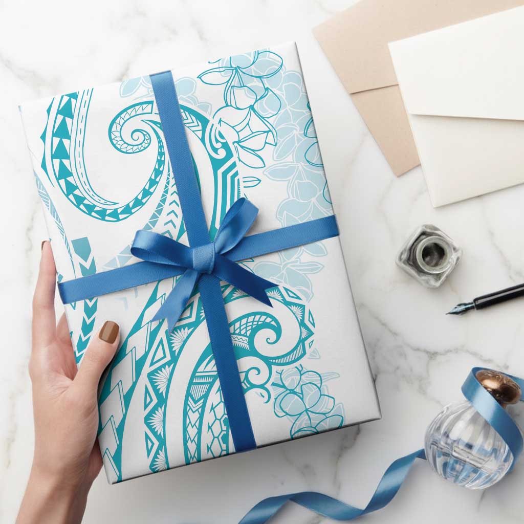 Polynesia Plumeria Lei Wrapping Paper White Turquoise Curves Motif LT7 - Polynesian Pride