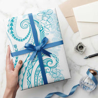 Polynesia Plumeria Lei Wrapping Paper White Turquoise Curves Motif LT7 - Polynesian Pride