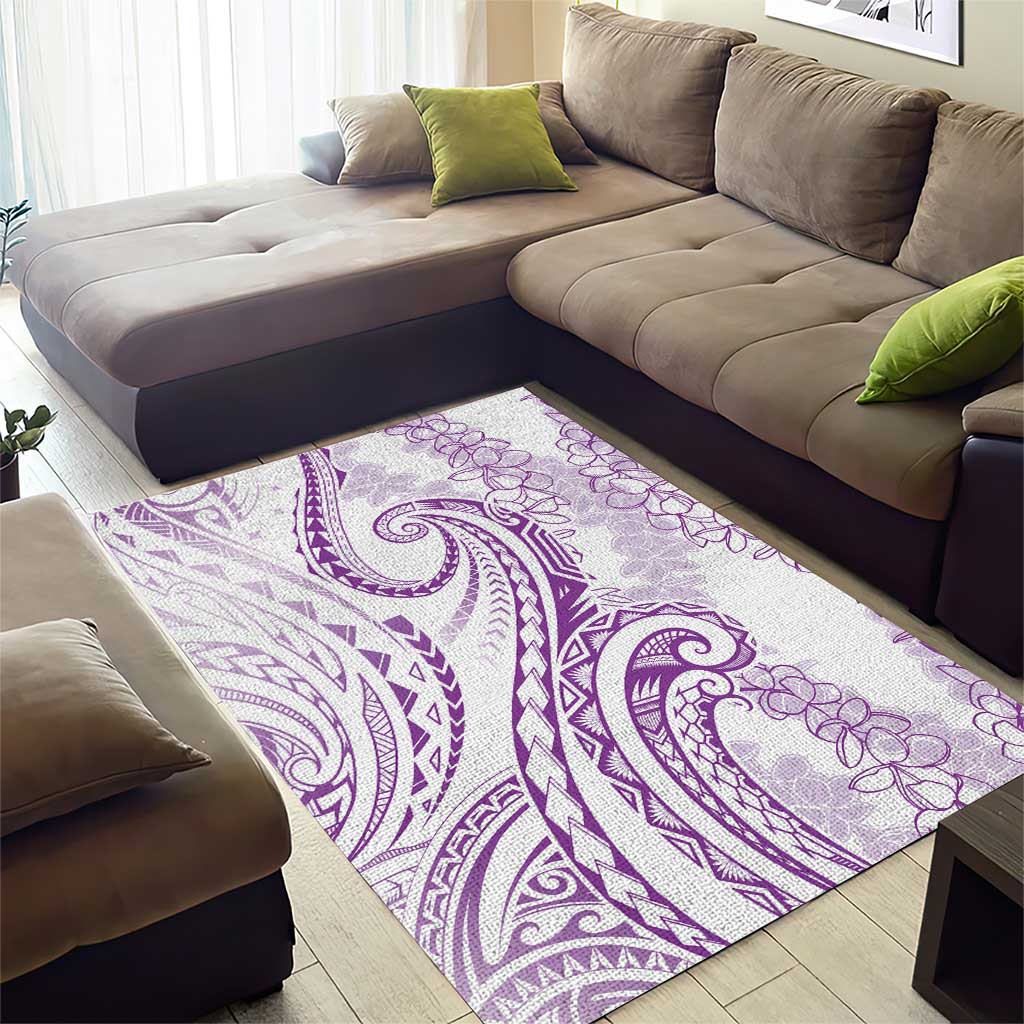 Polynesia Plumeria Lei Area Rug White Violet Curves Motif