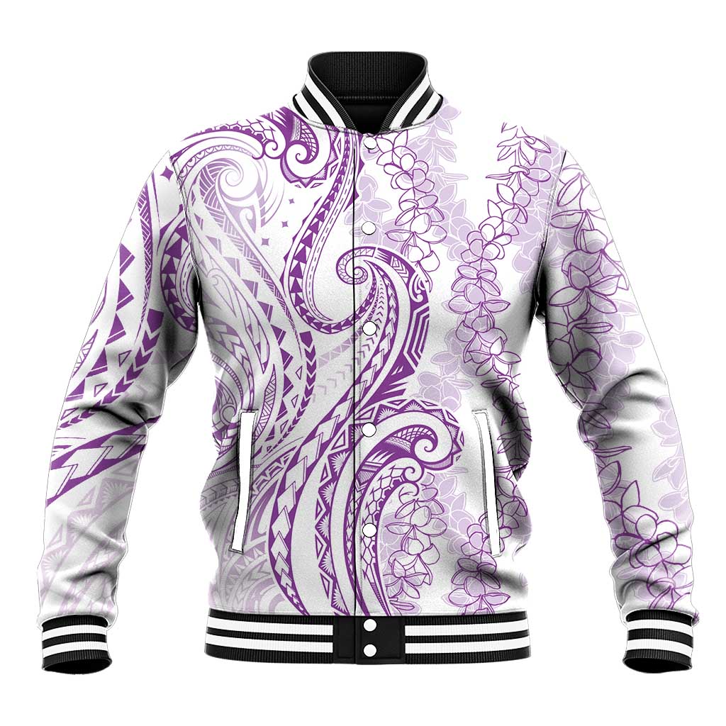 Polynesia Plumeria Lei Baseball Jacket White Violet Curves Motif LT7 Unisex Violet - Polynesian Pride