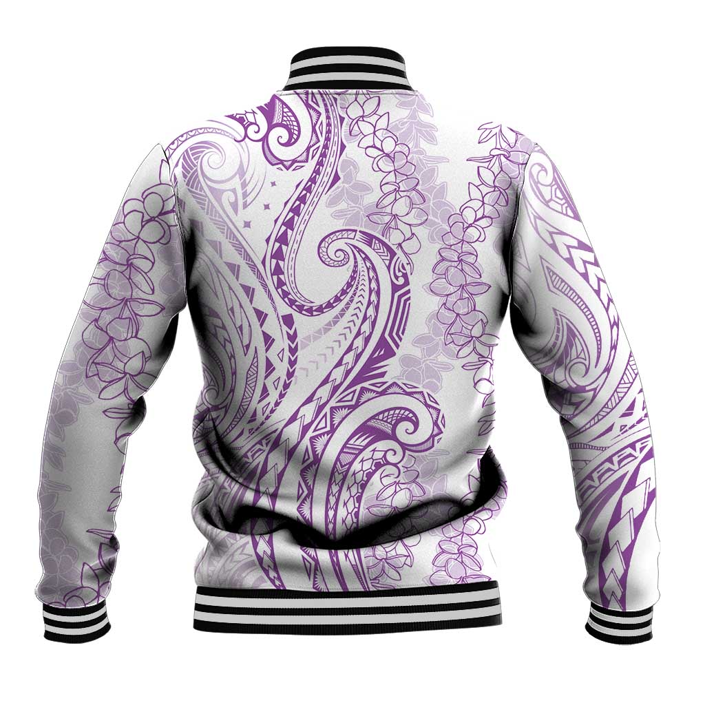 Polynesia Plumeria Lei Baseball Jacket White Violet Curves Motif LT7 - Polynesian Pride