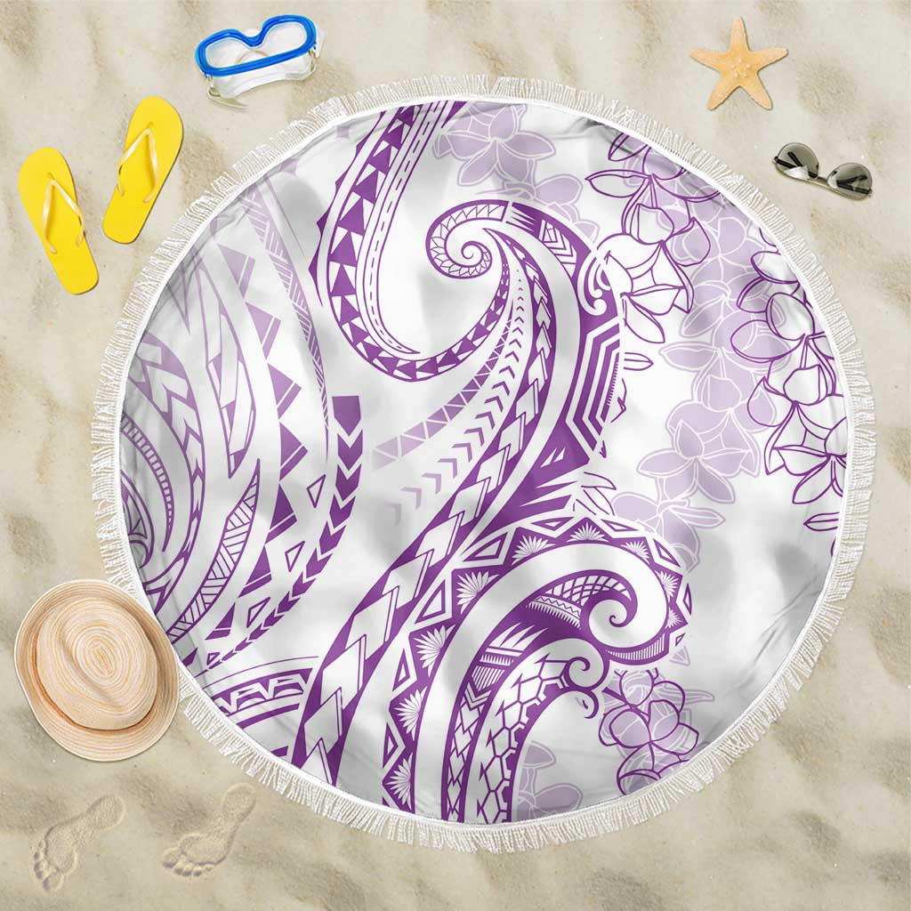 Polynesia Plumeria Lei Beach Blanket White Violet Curves Motif LT7 One Size 150cm Violet - Polynesian Pride
