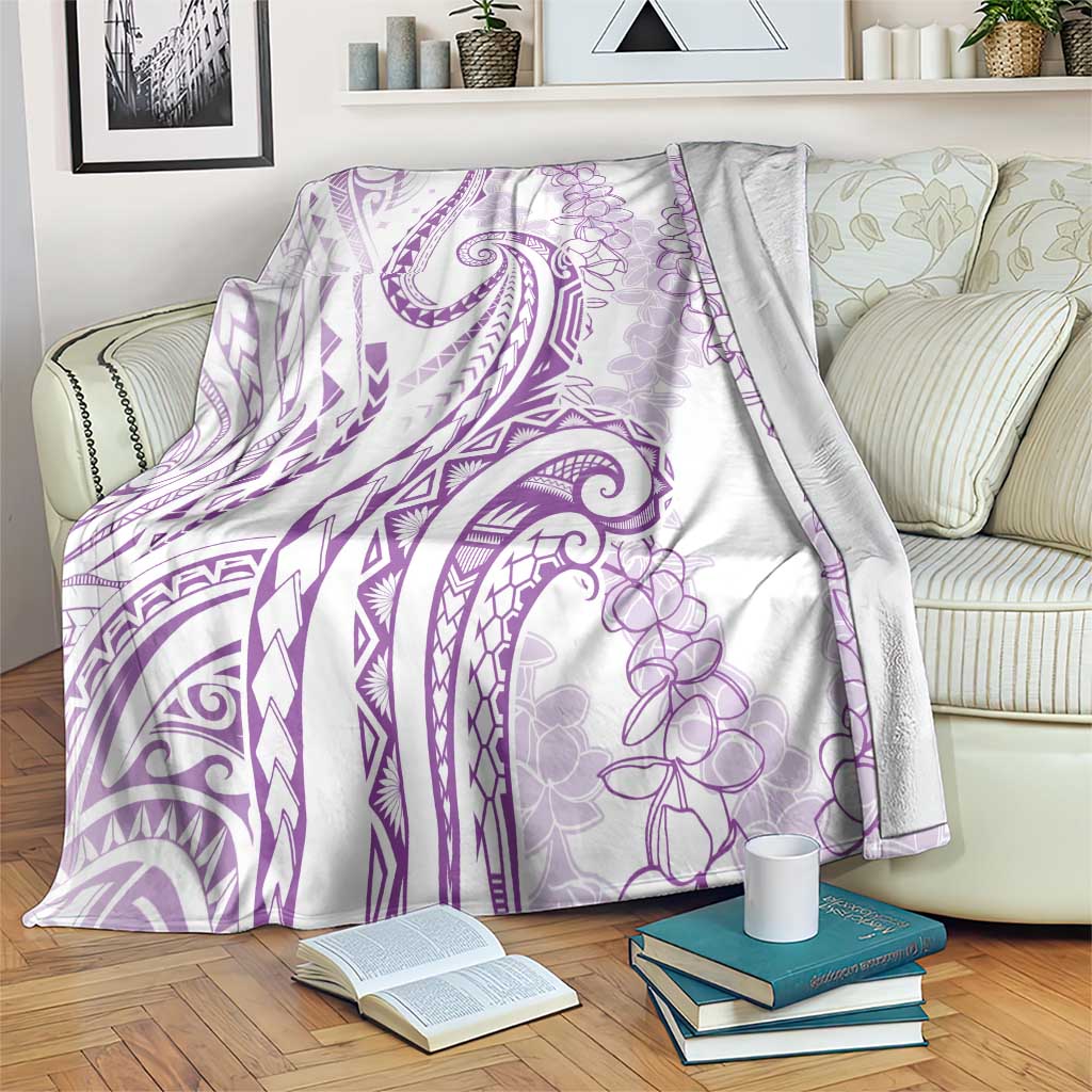 Polynesia Plumeria Lei Blanket White Violet Curves Motif