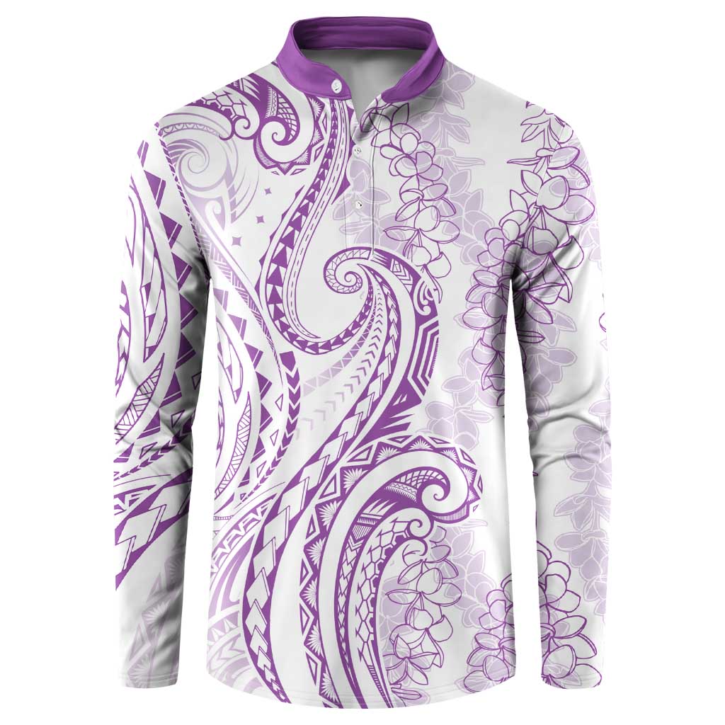 Polynesia Plumeria Lei Button Sweatshirt White Violet Curves Motif LT7 Violet - Polynesian Pride