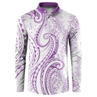 Polynesia Plumeria Lei Button Sweatshirt White Violet Curves Motif LT7 Violet - Polynesian Pride