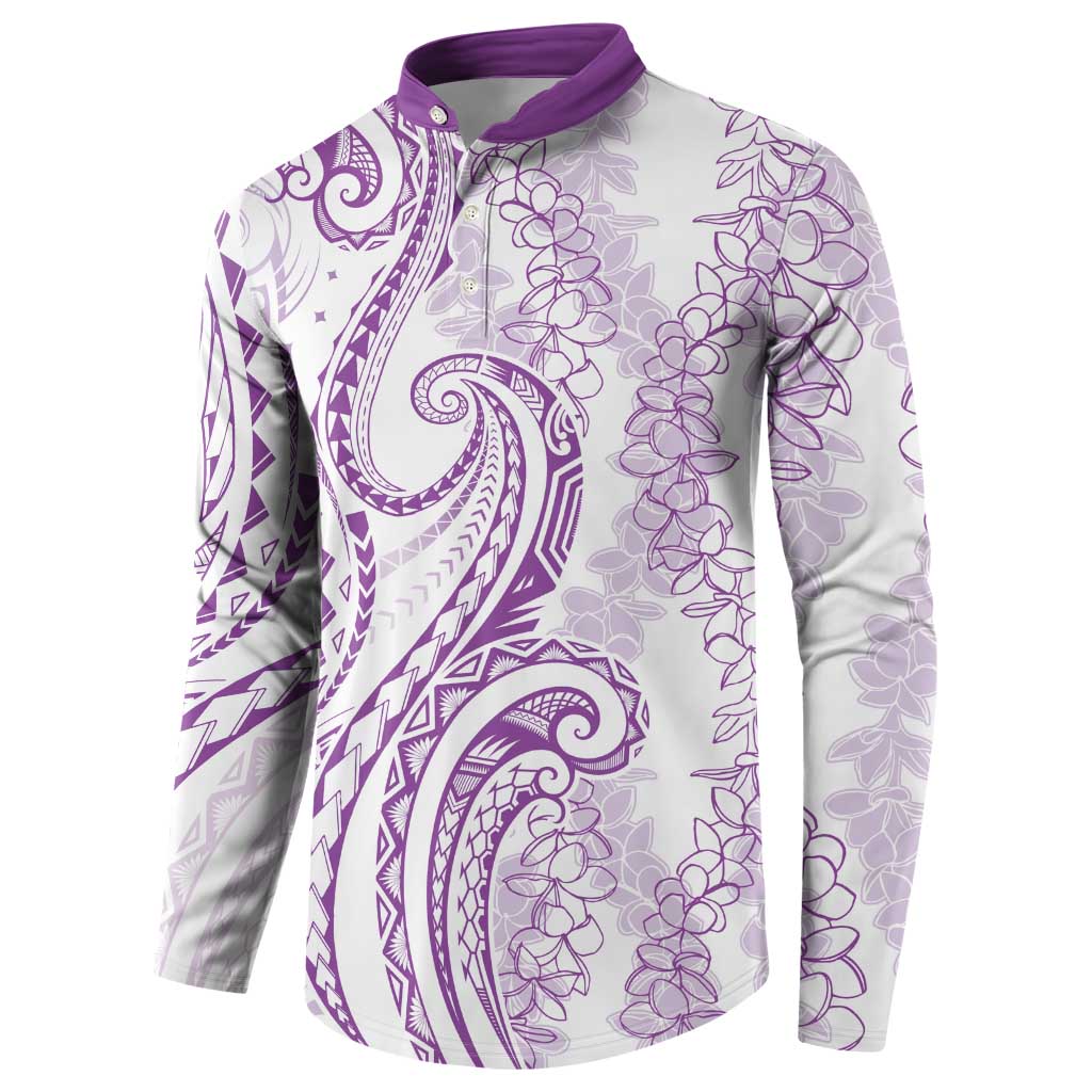 Polynesia Plumeria Lei Button Sweatshirt White Violet Curves Motif LT7 - Polynesian Pride