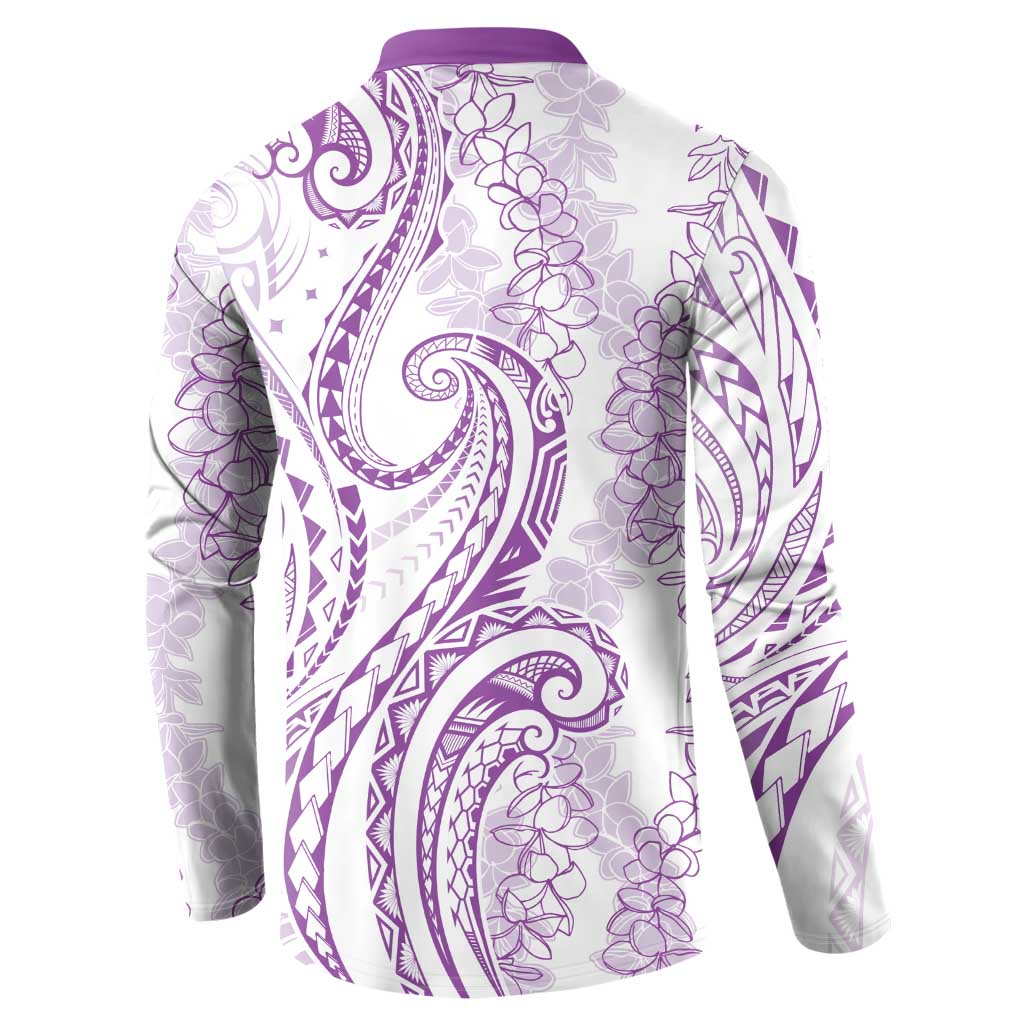 Polynesia Plumeria Lei Button Sweatshirt White Violet Curves Motif LT7 - Polynesian Pride