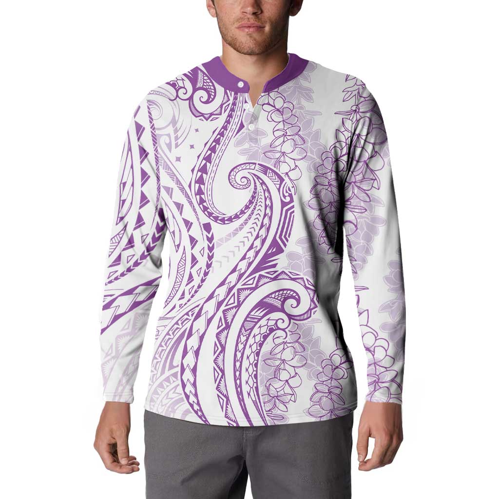 Polynesia Plumeria Lei Button Sweatshirt White Violet Curves Motif LT7 - Polynesian Pride