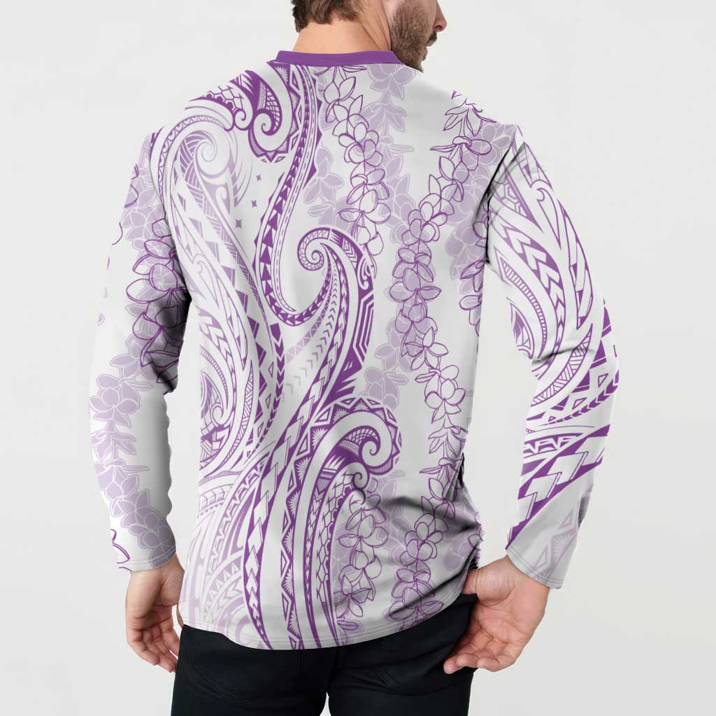 Polynesia Plumeria Lei Button Sweatshirt White Violet Curves Motif LT7 - Polynesian Pride