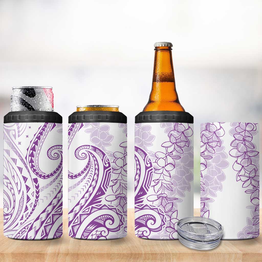 Polynesia Plumeria Lei 4 in 1 Can Cooler Tumbler White Violet Curves Motif LT7 - Polynesian Pride
