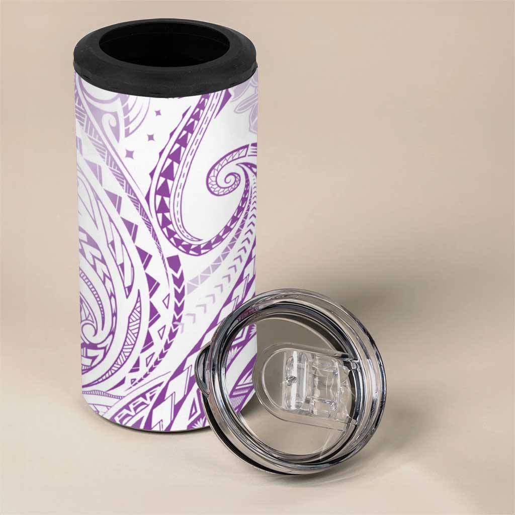 Polynesia Plumeria Lei 4 in 1 Can Cooler Tumbler White Violet Curves Motif LT7 - Polynesian Pride