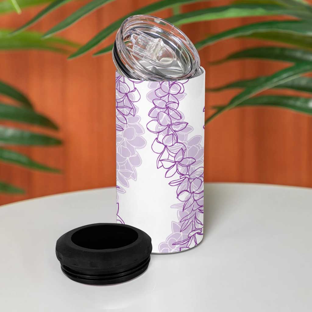 Polynesia Plumeria Lei 4 in 1 Can Cooler Tumbler White Violet Curves Motif LT7 - Polynesian Pride