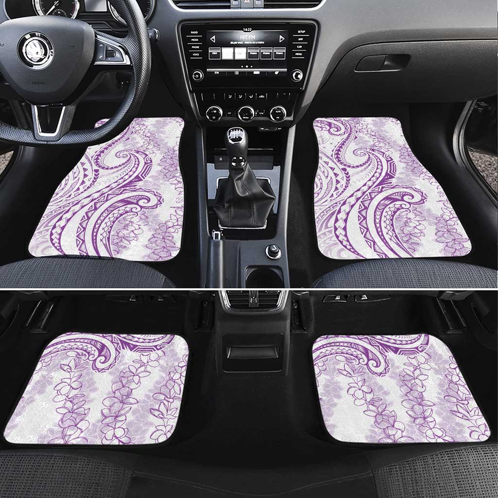 Polynesia Plumeria Lei Car Mats White Violet Curves Motif LT7 Set 4pcs Violet - Polynesian Pride