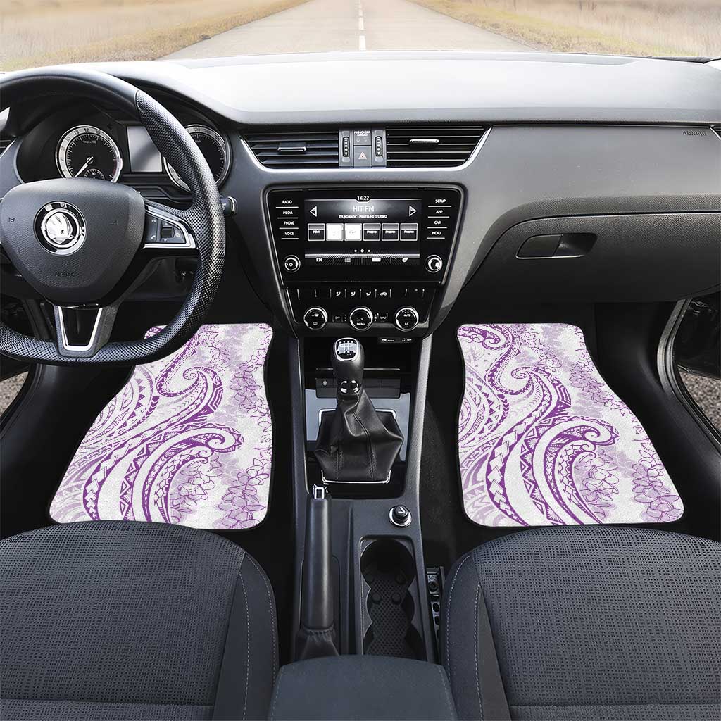 Polynesia Plumeria Lei Car Mats White Violet Curves Motif LT7 Set 2pcs - Front Violet - Polynesian Pride