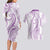 Polynesia Plumeria Lei Couples Matching Long Sleeve Bodycon Dress and Hawaiian Shirt White Violet Curves Motif