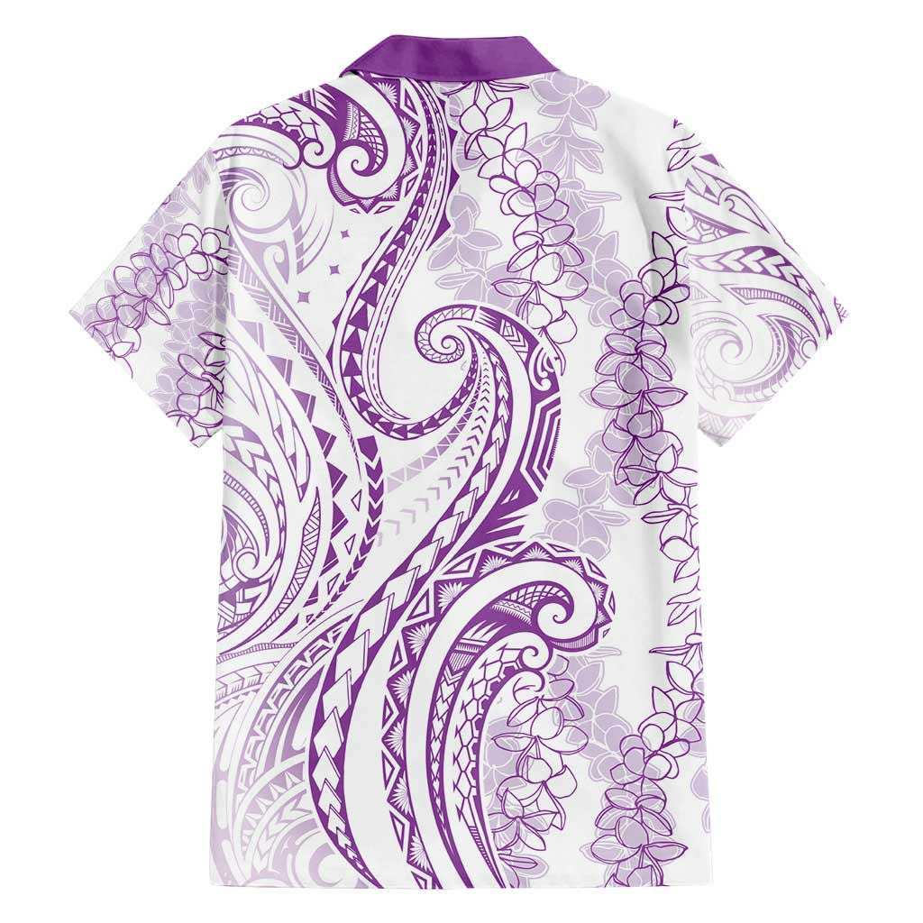 Polynesia Plumeria Lei Family Matching Long Sleeve Bodycon Dress and Hawaiian Shirt White Violet Curves Motif