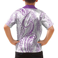 Polynesia Plumeria Lei Family Matching Off Shoulder Maxi Dress and Hawaiian Shirt White Violet Curves Motif