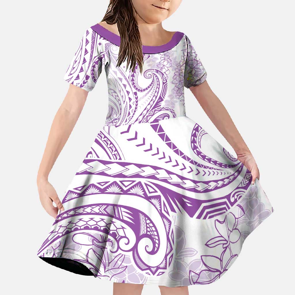 Polynesia Plumeria Lei Family Matching Summer Maxi Dress and Hawaiian Shirt White Violet Curves Motif