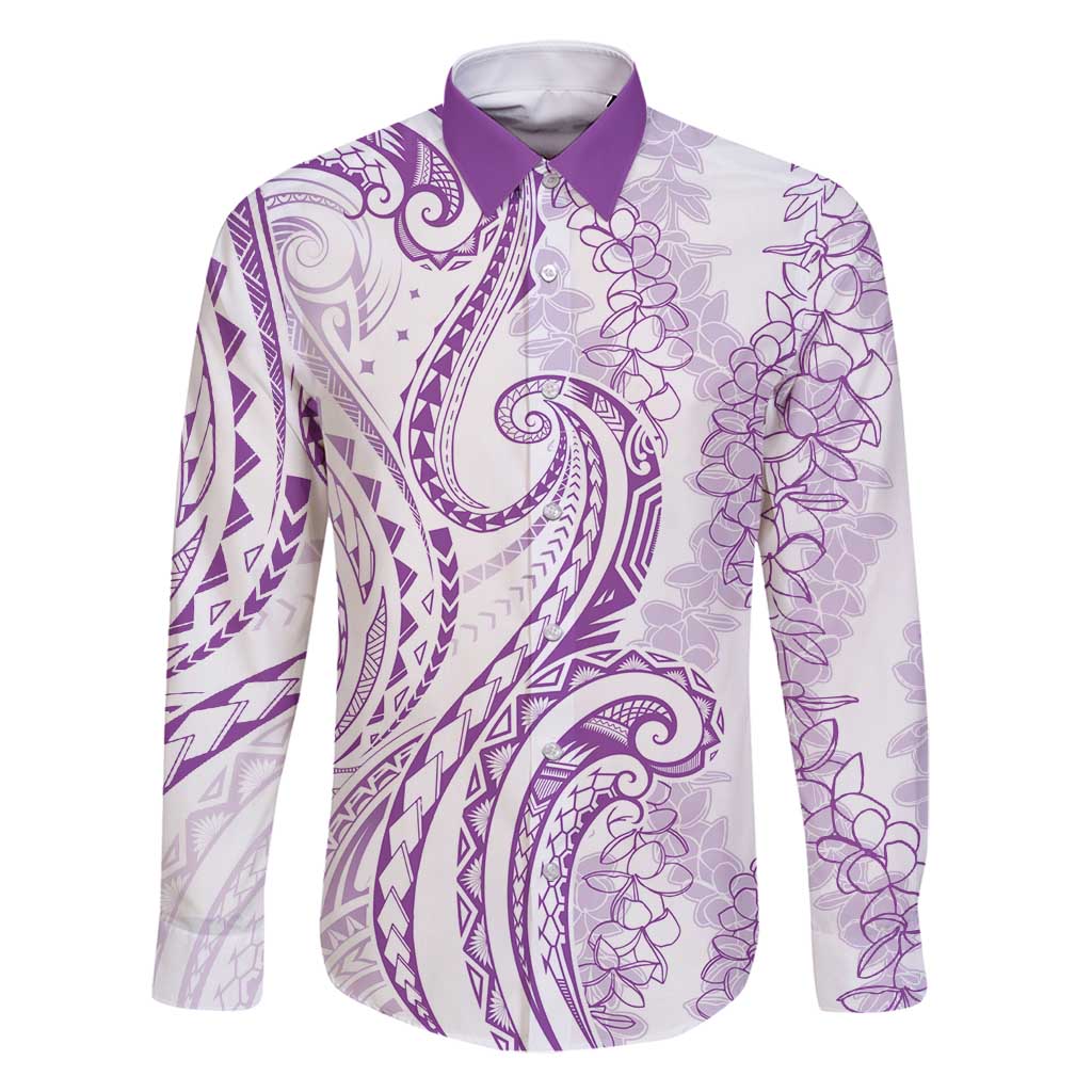Polynesia Plumeria Lei Family Matching Summer Maxi Dress and Hawaiian Shirt White Violet Curves Motif