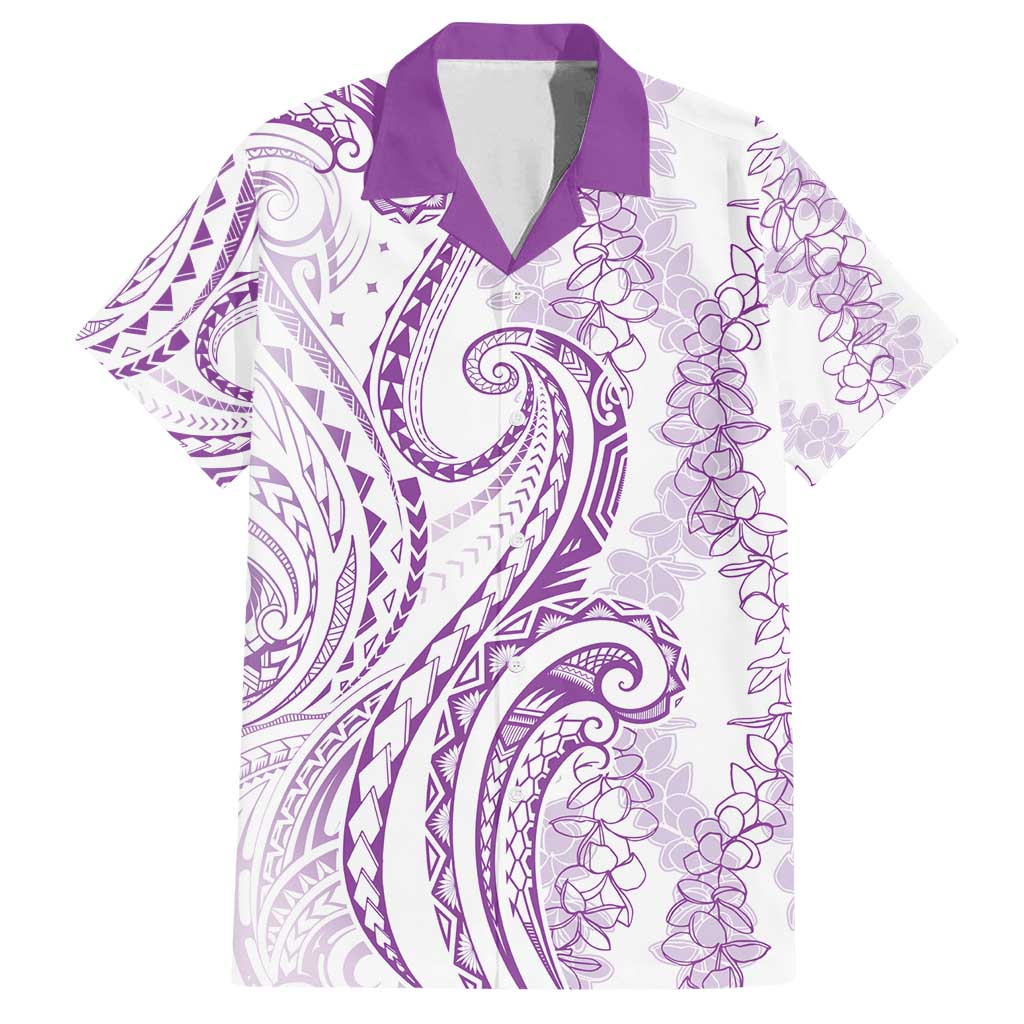 Polynesia Plumeria Lei Family Matching Tank Maxi Dress and Hawaiian Shirt White Violet Curves Motif LT7 Dad's Shirt - Short Sleeve Violet - Polynesian Pride