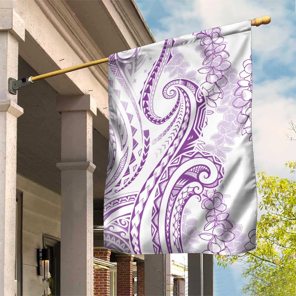 Polynesia Plumeria Lei Garden Flag White Violet Curves Motif