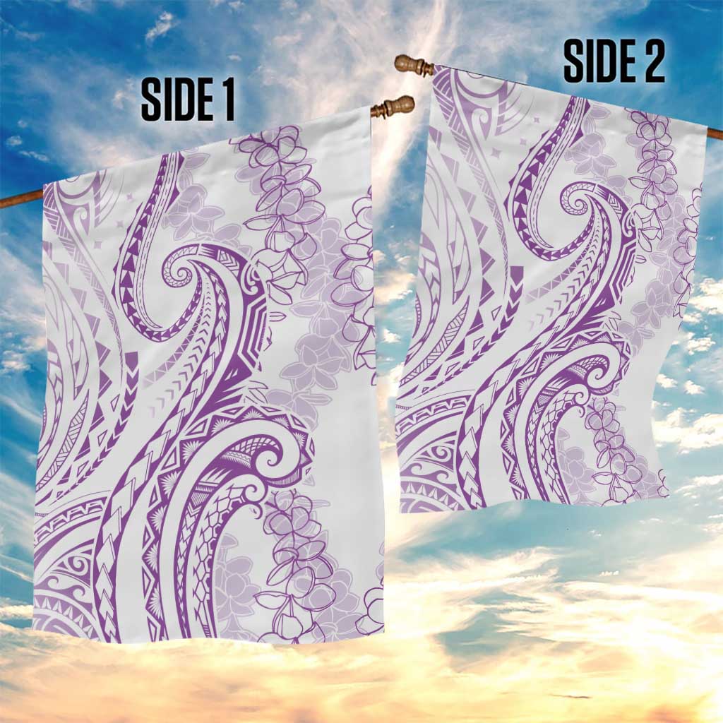 Polynesia Plumeria Lei Garden Flag White Violet Curves Motif