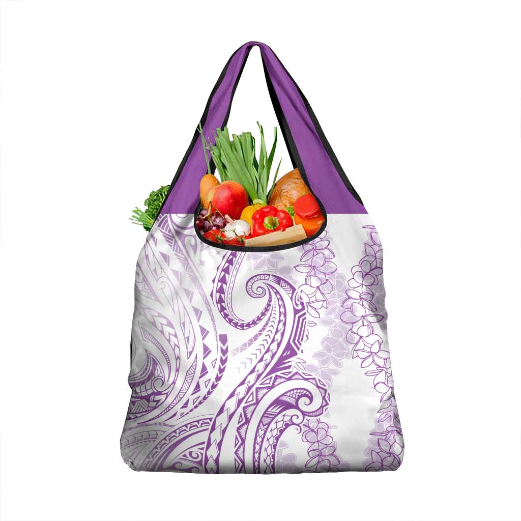 Polynesia Plumeria Lei Grocery Bag White Violet Curves Motif LT7 1-pack One Size Violet - Polynesian Pride