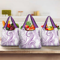 Polynesia Plumeria Lei Grocery Bag White Violet Curves Motif LT7 3-pack One Size Violet - Polynesian Pride