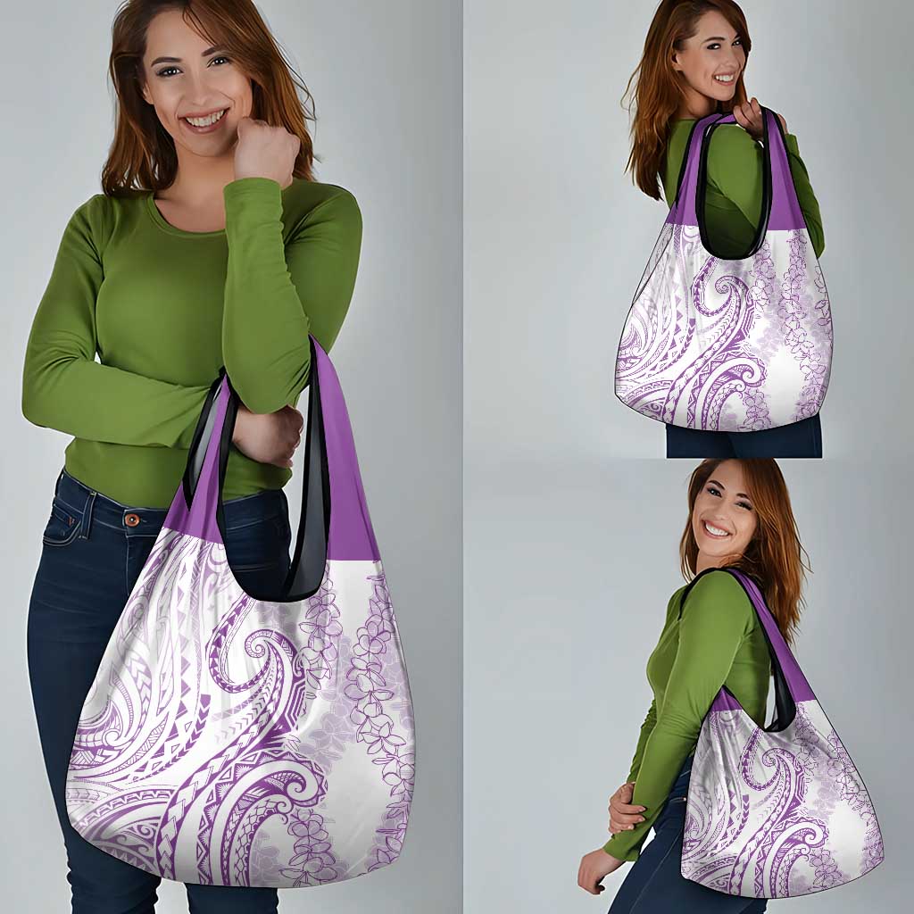 Polynesia Plumeria Lei Grocery Bag White Violet Curves Motif LT7 - Polynesian Pride