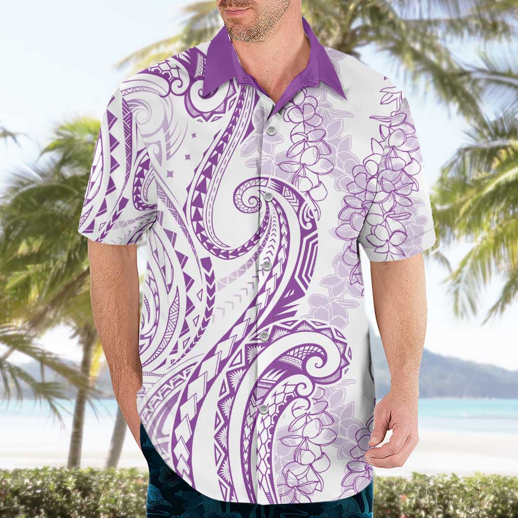 Polynesia Plumeria Lei Hawaiian Shirt White Violet Curves Motif LT7 - Polynesian Pride