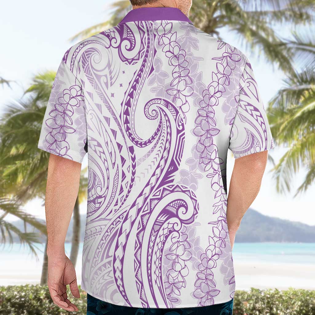 Polynesia Plumeria Lei Hawaiian Shirt White Violet Curves Motif LT7 - Polynesian Pride