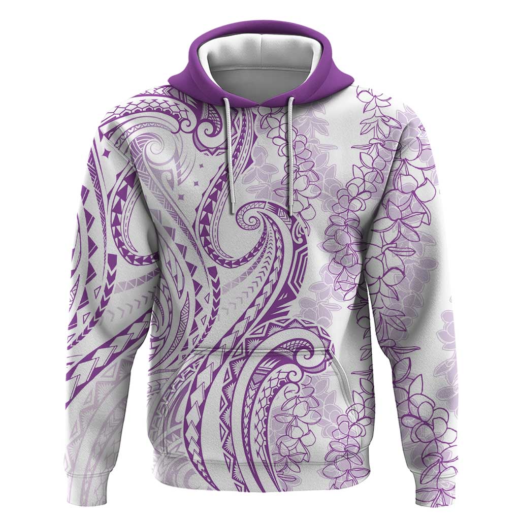Polynesia Plumeria Lei Hoodie White Violet Curves Motif