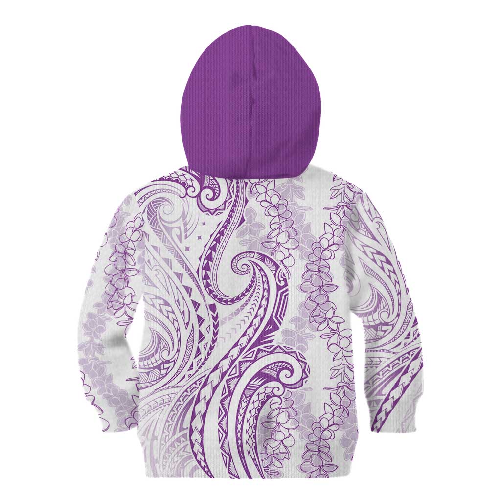 Polynesia Plumeria Lei Kid Hoodie White Violet Curves Motif