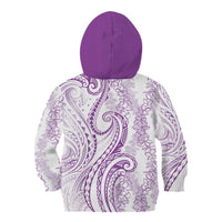 Polynesia Plumeria Lei Kid Hoodie White Violet Curves Motif
