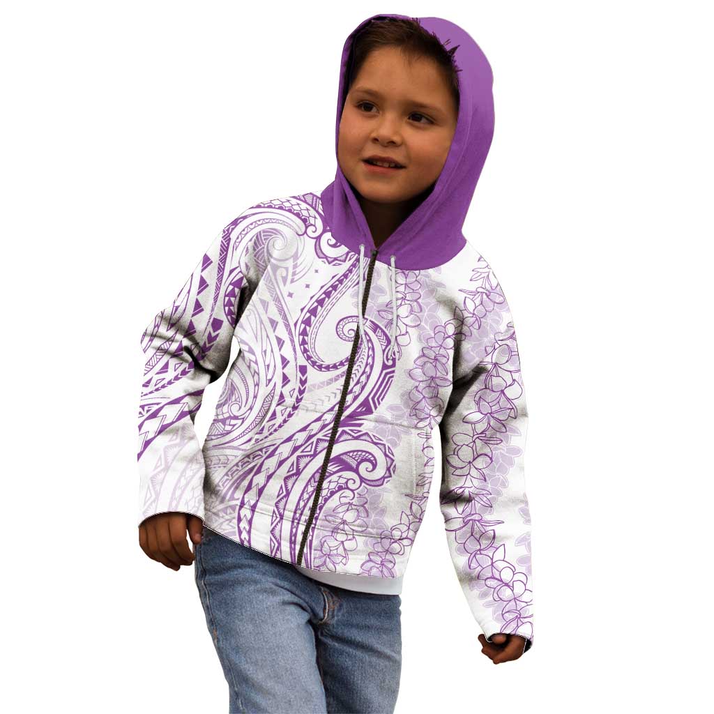 Polynesia Plumeria Lei Kid Hoodie White Violet Curves Motif