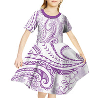 Polynesia Plumeria Lei Kid Short Sleeve Dress White Violet Curves Motif LT7 - Polynesian Pride