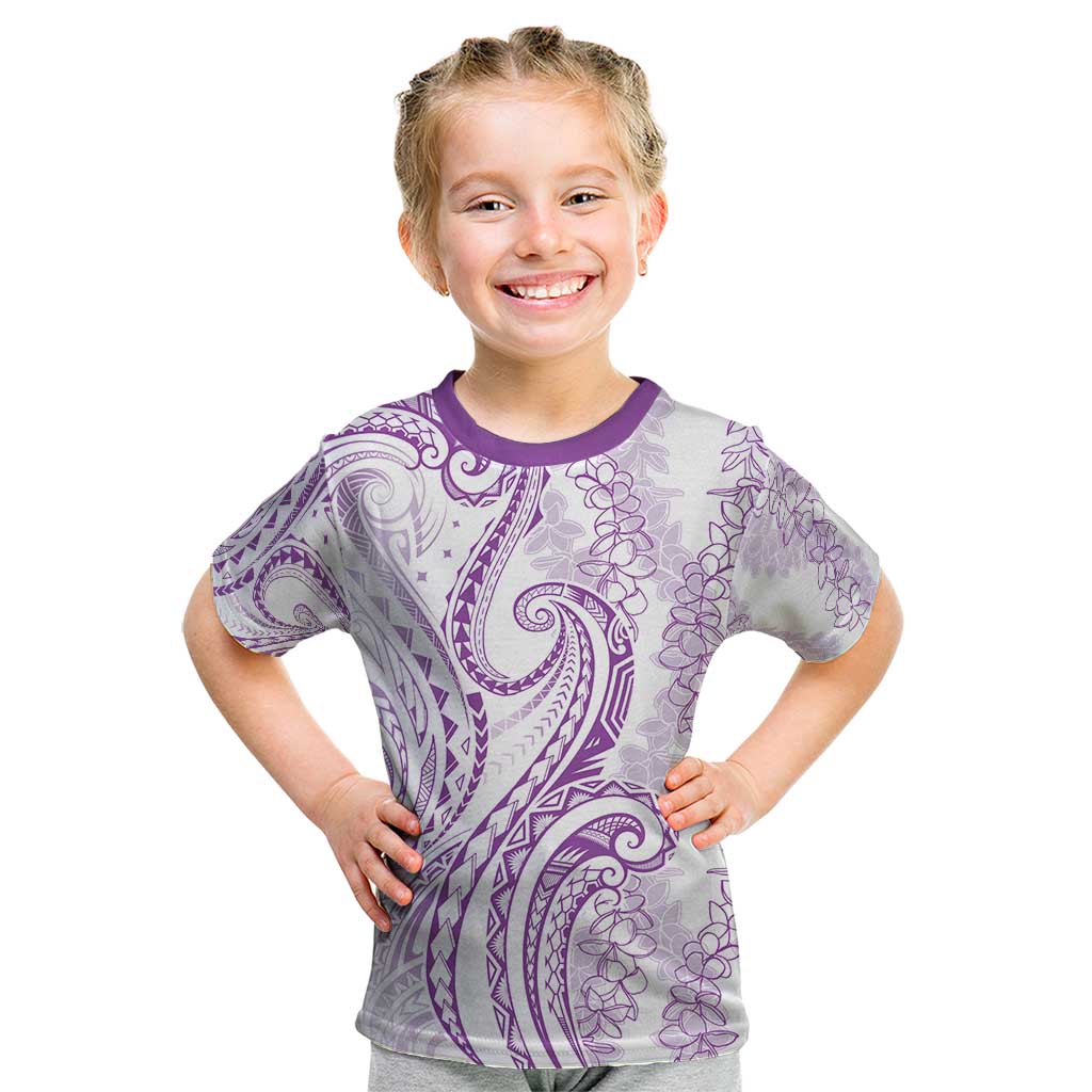 Polynesia Plumeria Lei Kid T Shirt White Violet Curves Motif